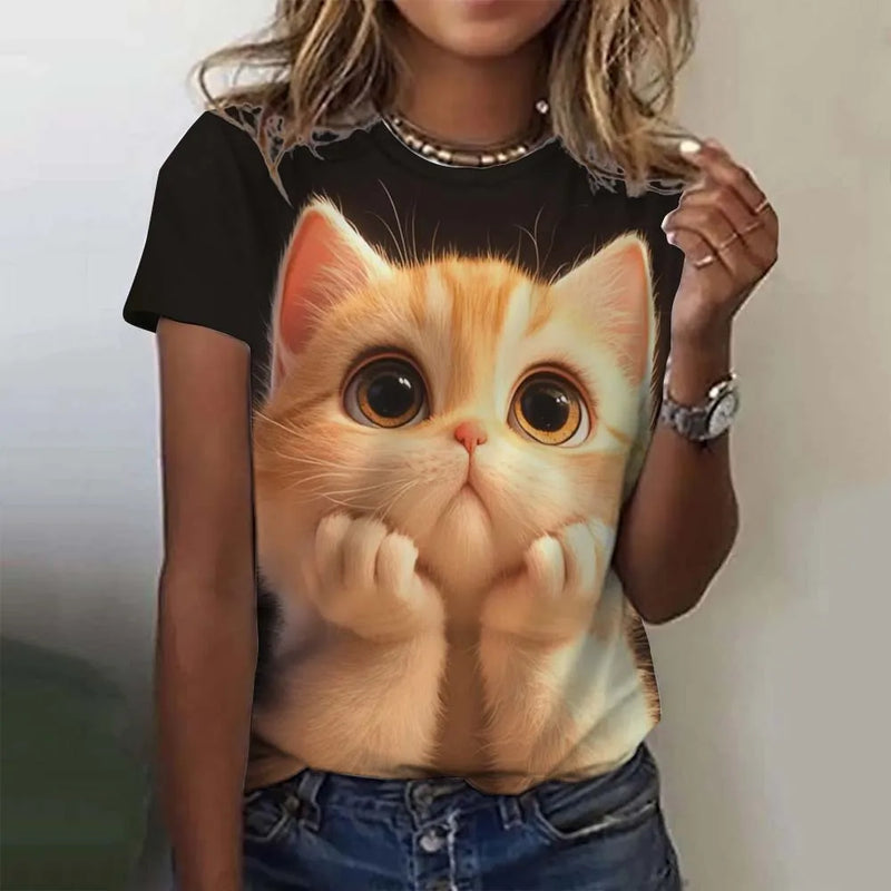 the CUTESY CAT - Cute Cat Pattern 3D Print Short Sleeve Casual Fashion Oversized T-Shirts