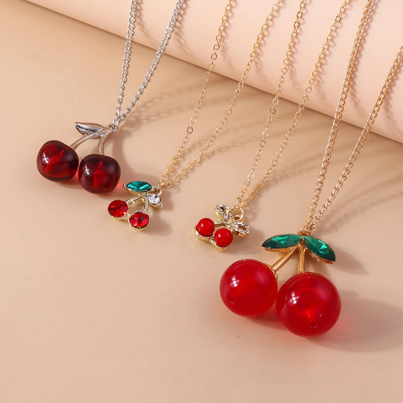 the CHERRY BOMB - Lovely Gold Color Wine Red Cherry Pendant Necklace Personality Necklace Wedding Jewelry Birthday Gifts