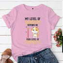the SARCASTIC CAT - My Level of Sarcasm Depends on Your Level of Stupidity Print Cat Tops T-Shirts for Women