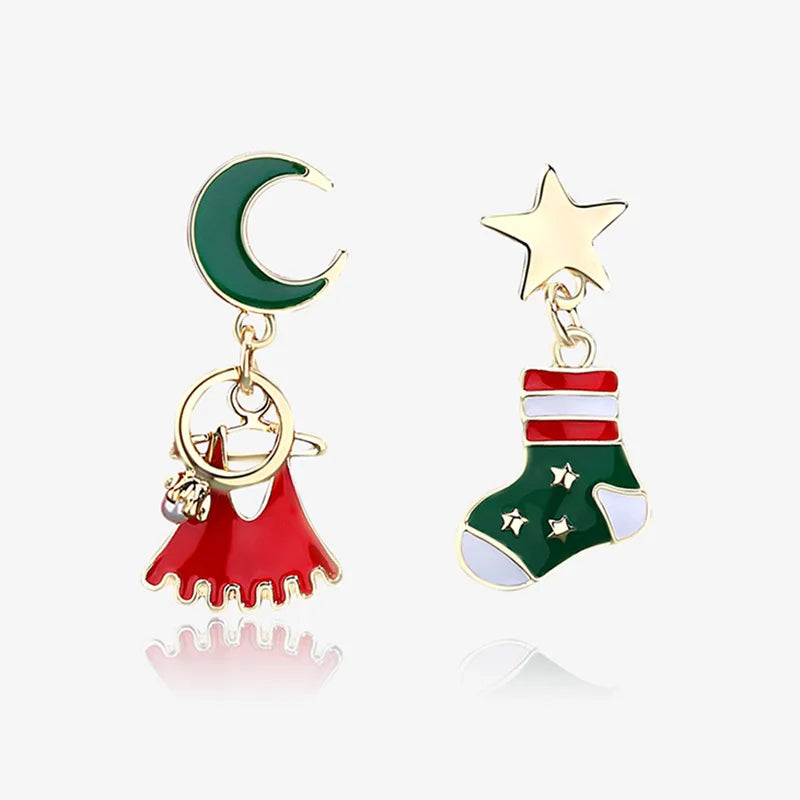 the SPIRIT OF CHRISTMAS - Fashion Christmas Green Bowknot Bell Pendant Earrings Exquisite Elk Wind Chimes Dangle Earrings New Year Xmas Gifts