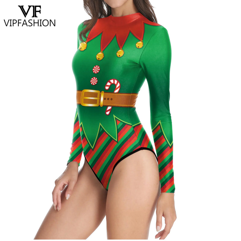 the SANTA/ELF ON THE SHELF - Christmas Elf Costume Santa Claus Bodysuit 3D Print Suit New Year Sexy Swimsuit Fancy Holiday Dress Up