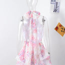 the FRENCH GIRL - Chic Floral Printed Mini Dress Backless Sleeveless Hem Stacking Dresses Sweet A-Line Party Club Clothing