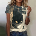 the MAD CAT - 3D Printed Cute Cat Round Neck Short Sleeve Loose T-Shirt for Women