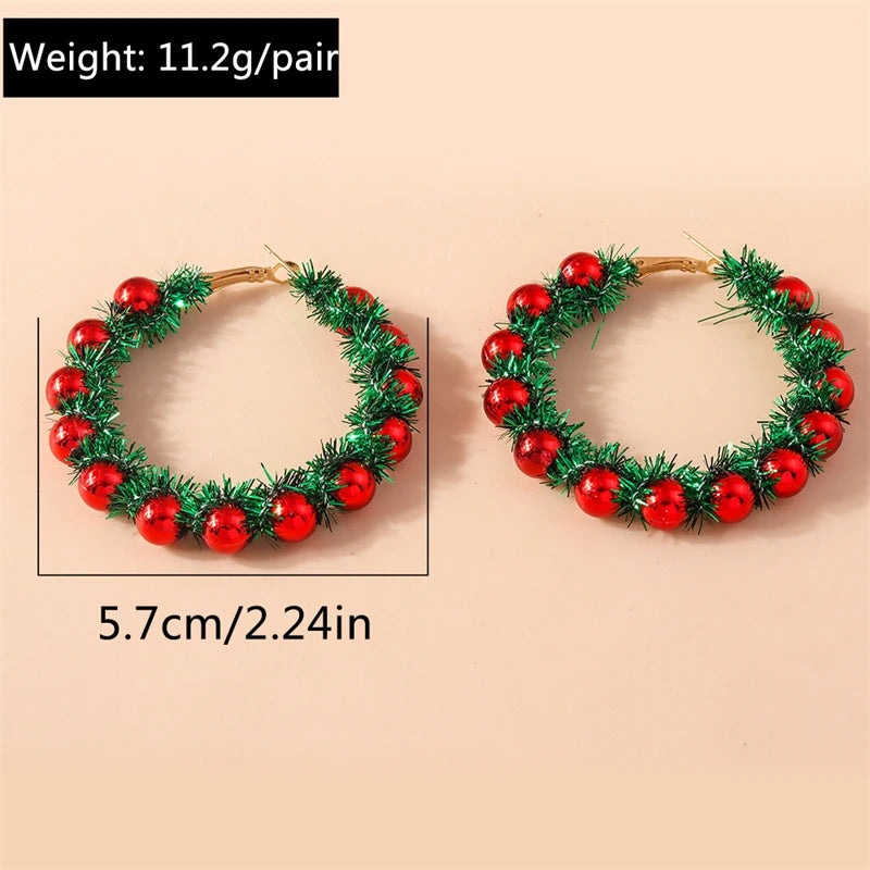 the JOLLY COLLECTION - Fashion Merry Christmas Wreath Circle Hoop Earrings New Year Party Festival Jewelry Gifts