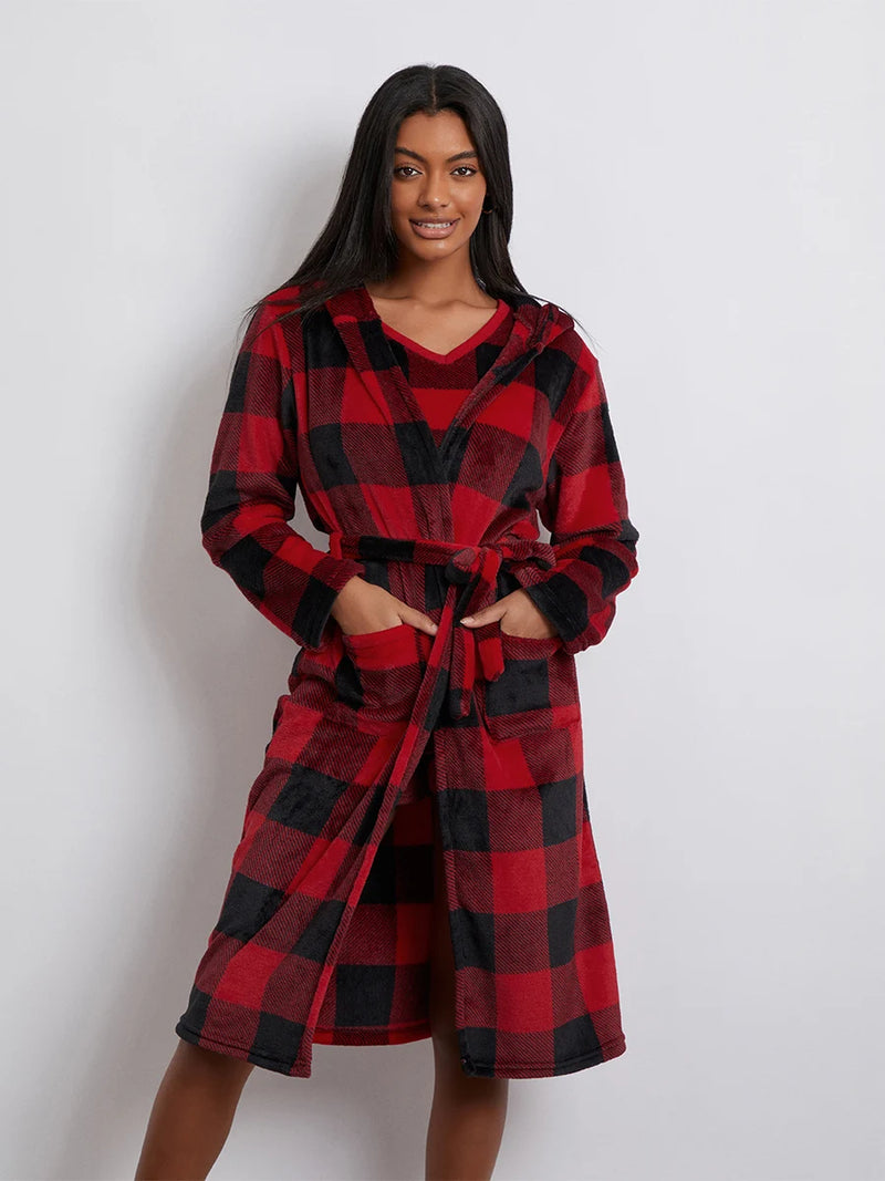 the PLAID PAJAMAS - Fall Winter Plaids 3 Piece Pajamas Sets Warm Loungewear Sleeveless Straps Crop Tank Tops+Shorts+Long Sleeve Robe