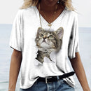 the CAT SILHOUETTE - 3D Print Oversized V-Neck Cat Fashion T-Shirts for Women
