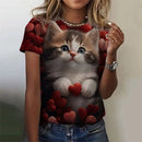 the CUDDLE CAT - 3D Printed Cute Funny Cat Graphic Oversized Short Sleeves Round Neck T-Shirts for Women