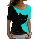the WATCHER - Cat 3D Print V-Neck Short Sleeve Oversized T-Shirts for Women