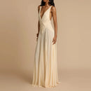 the CASTAWAY - Elegant V-Neck Sleeveless Long Dress Summer Sexy Lace Patchwork Solid Party Dress, Lady Fashion Height Waist Pleat Maxi Dress