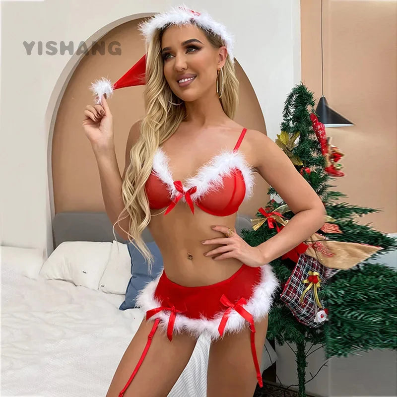 the SANTA SEDUCTRESS - Sexy Lingerie Push Up Pajama Hat Christmas Sexy Sleeveless Lingerie Fashion Underwear