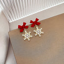 the SNOWFLAKE - Red Bow Knot Snowflakes Drop Earrings for Women Christmas Santa Claus Snowman Earrings Girls Xmas Jewelry Gifts