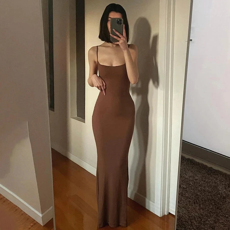 the MONA - Elegant Sexy Bodycon Slip Sleeveless Backless Maxi Dress