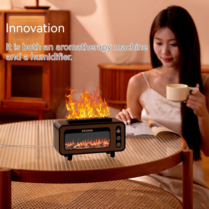 the FIREPLACE - Vintage Fireplace Night Lights Simulation Flame Humidifier Home Desktop Aromatherapy Oil Diffuser Winter Christmas Creative Gift