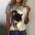 the GRUMPY CAT - 3D Printed Cat Round Neck Tops Loose Short Sleeve T-Shirt for Women