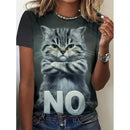 the CAT NO - Funny Cat Cute Pet Pattern Animal 3D Printed Fashion Short Sleeves O-Neck T-Shirts for Women