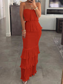 the SIMPLY CHIC - Women Fashion Bandeau Shirred Ruffle Hem Layered Dress