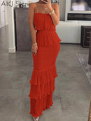 the SIMPLY CHIC - Women Fashion Bandeau Shirred Ruffle Hem Layered Dress