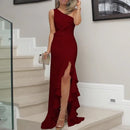 the SANDRA - Sexy Sleeveless One Shoulder Gala Evening Floor Length Dress Prom Gown Elegant Ruffle Party Dress