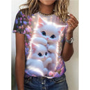the CUTESY CAT - Cute Animal 3D Printed Short Sleeves Summer Oversized O-Neck T-Shirts for Women