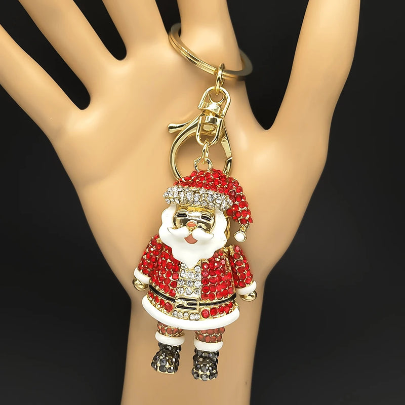 the RHINESTONE SANTA - Santa Claus Rhinestone Key Rings Alloy Gold Color Father Christmas Jewelry Gifts