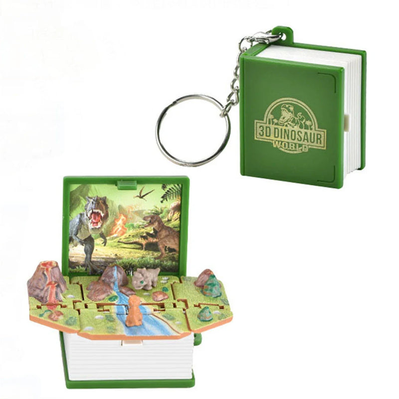 the NEVER ENDING STORY - Mini 3D Folding Book Keychain Popup Dinosaur Astronaut World Keyring for Kid Children Toy Dinosaur Christmas Gift