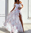 the HOPELESS ROMANTIC - Elegant Party Dresses for Women, New Casual Fashion Print Trend Sexy Off Shoulder Strap Split Waist Vacation Dress