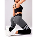 the GREYSTONE - Women Seamless Stripe Yoga Leggings Sexy High Waist Tummy Control Scrunch Butt Lifting GYM Workout Pants Outdoors Sports Fitness