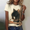 the GRUMPY CAT - 3D Printed Cat Round Neck Tops Loose Short Sleeve T-Shirt for Women