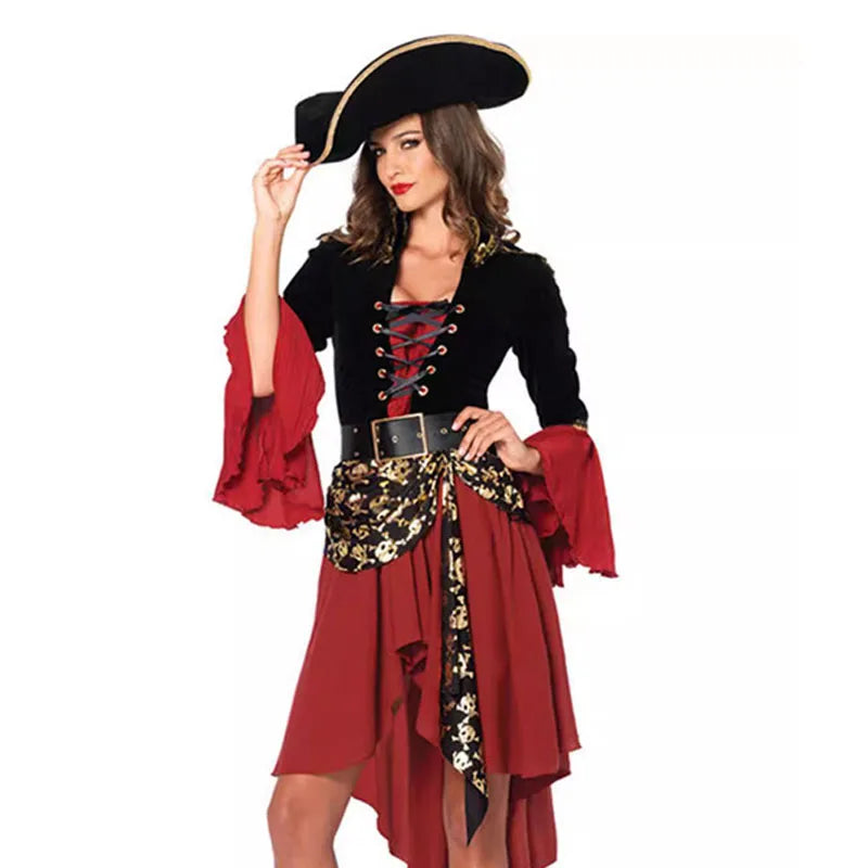 the PIRATE - Red Pirate Costume Women Pirate Captain Adult Female