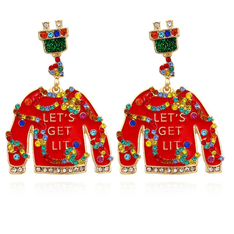 the UGLY CHRISTMAS SWEATER - Christmas Earrings Personality Red Clothes Jewelry Gifts