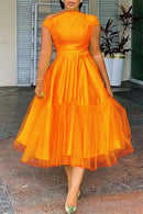 the STEPFORD WIFE - Plus Size Elegant A-Line Tulle Midi Dress for Women, Off the Shoulder Party Club Wedding Guest Prom Mid-Waist Dresses