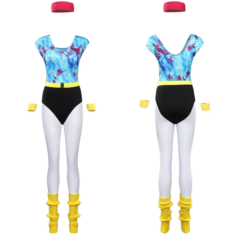 the RETRO WORKOUT - 6Pcs/set Adult Retro 80s Hippie Disco Cosplay Costume Women Jumpsuit