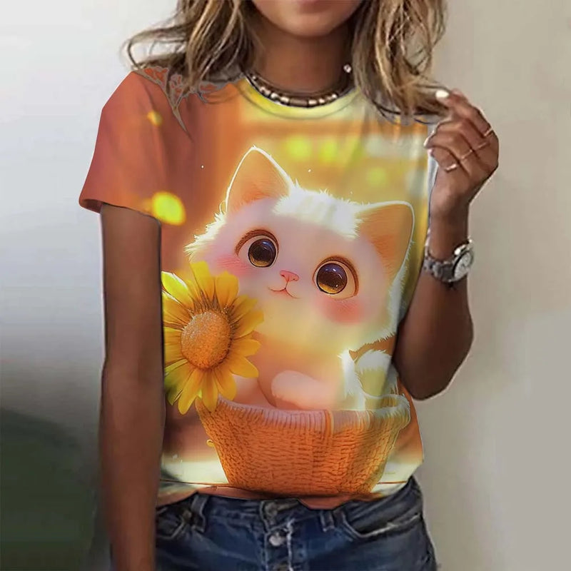 the CUTESY CAT - Cute Cat Pattern 3D Print Short Sleeve Casual Fashion Oversized T-Shirts