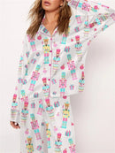 the NUTCRACKER - Women's Silk Satin Pajama Set Christmas Nutcracker Long Sleeve Shirt Tops and Wide Leg Pants Sleepwear