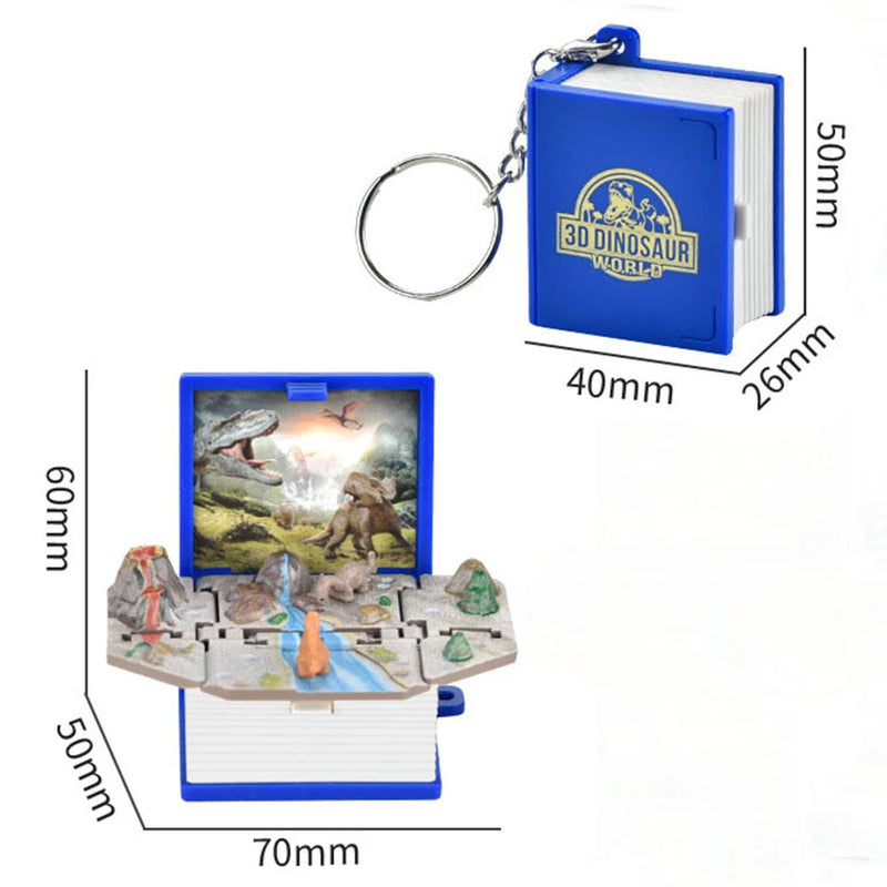 the NEVER ENDING STORY - Mini 3D Folding Book Keychain Popup Dinosaur Astronaut World Keyring for Kid Children Toy Dinosaur Christmas Gift