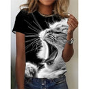 the CAT NO - Funny Cat Cute Pet Pattern Animal 3D Printed Fashion Short Sleeves O-Neck T-Shirts for Women