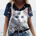 Animal Shirt For Women 3d Cat Print Summer Casual Short Sleeve V-Neck Women's T-Shirts Overszied Clothing Cute Female Tops