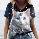 the ROYAL CAT - 3D Cat Print Casual Short Sleeve V-Neck Oversized T-Shirts for Women
