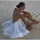 the BEACH BARBIE - Beach Backless Short Puffy Sling Dress, Women Sexy Lace Up Sleeveless A-Line Dresses, Summer Lady Vacation Seaside Solid Dress