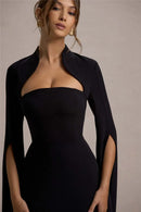 the MERLOT - Cape Long Sleeve Sexy Midi Dress for Women Autumn/Winter New Square Collar Back Slit Bodycon Club Party Long Dress