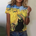 the PAINTED CAT - Flower Cat 3D Print Casual Fashion Short Sleeve O-Neck T-Shirts for Women