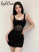 the MEGAN - Sexy Black Mysterious Beautiful Tight Elegant Simple Strap Dress