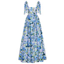 the BLUE IRIS - Women Fashion Floral Print Hem Maxi Dress, Spring Square Collar Lace-Up Sling Long Dress, Summer Backless Hollow Boho Dress