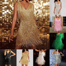 the TINA - Sexy Tassel Sequins Feather Mini Dress Spaghetti Strap Dresses Elegant Evening Party Club Dress