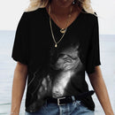 the CAT SILHOUETTE - 3D Print Oversized V-Neck Cat Fashion T-Shirts for Women