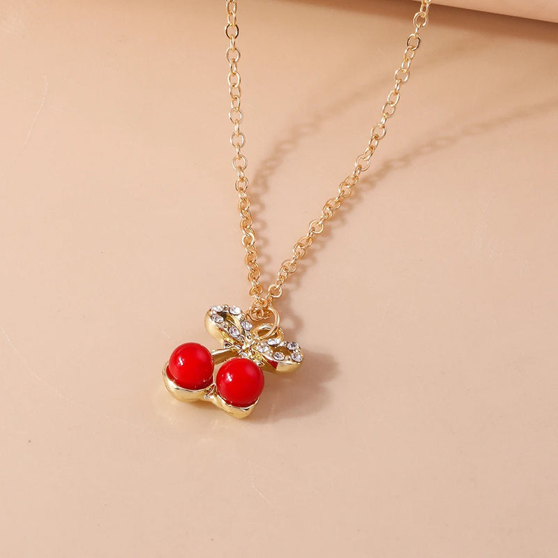 the CHERRY BOMB - Lovely Gold Color Wine Red Cherry Pendant Necklace Personality Necklace Wedding Jewelry Birthday Gifts