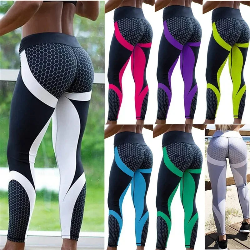 the HONEYCOMB LEGGINGS - Printed Yoga Pants Push Up Professional Running Fitness Gym Sport Leggings Tight Trouser Pencil Leggings