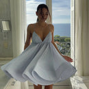 the BEACH BARBIE - Beach Backless Short Puffy Sling Dress, Women Sexy Lace Up Sleeveless A-Line Dresses, Summer Lady Vacation Seaside Solid Dress