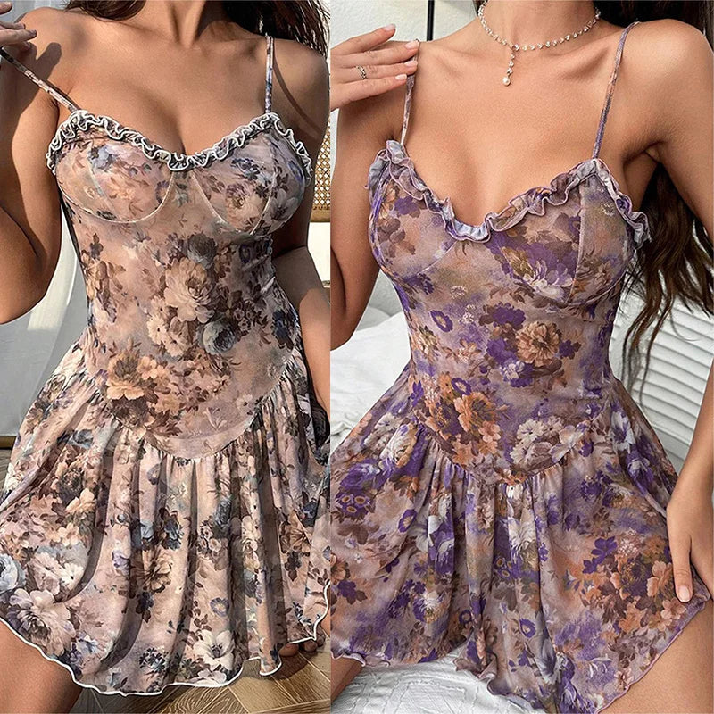 the CHARLOTTE - Tight Camisole Floral Deep V-Neck Sexy Mini Dress