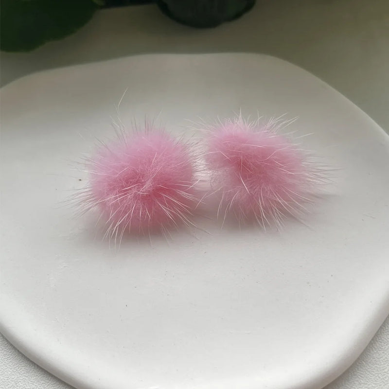 the FURBALL COLLECTION - Genuine Mink Fur Ball Fur Pom Pom Stud Earrings SoftJewelry Cute Christmas Gift